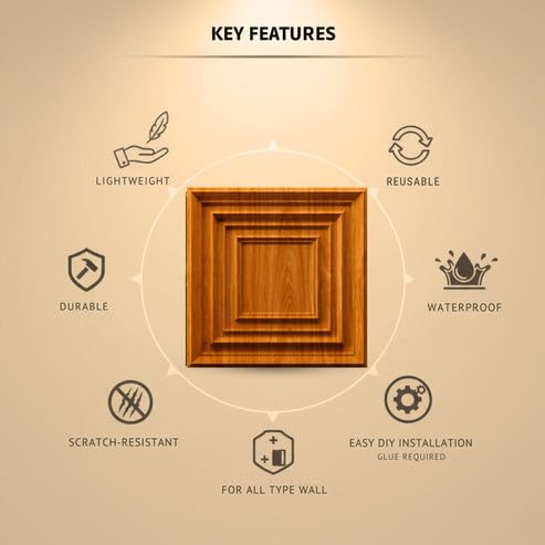 Image of Kayra Decor 3D PVC Wall Panels for Bedroom & Living Room | Accent Design | Teak Wood Color | 19.7 x 19.7 Inch | Pack of 12 | 32.28 Sq Ft