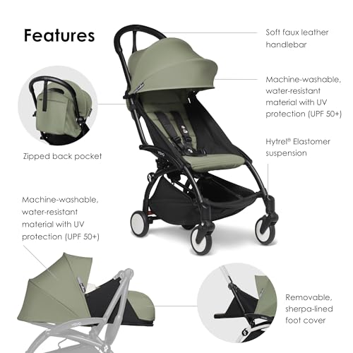 Image of BABYZEN YOYO Foldable Stroller - Includes Newborn Pack (Olive), Black Frame & 6+ Color Pack (Olive) - Suitable for Newborn Up to 22 kg, Lightweight, Mattress, Canopy, Head Support & Foot Cover