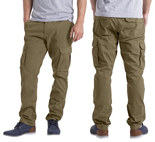 westAce Mens Cargo Trousers Cotton Heavy Duty Multi Pockets Work Wear Outdoor Camping Relaxed Straight-Fit Cargo Trousers 32W-44W (Khaki, 32W / 30L)