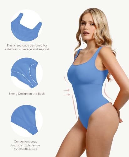 Image of FeelinGirl Bodysuit Seamless Square Neck Tummy Control Shapewear Bodysuit