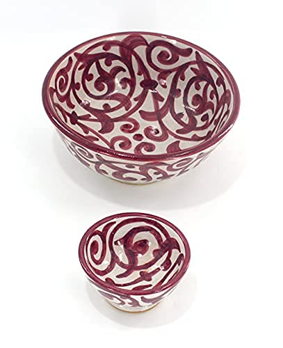 Azrou red Hand Painted Moroccan Ceramic Bowl from Fez (Medium Ø20 H10 cm)