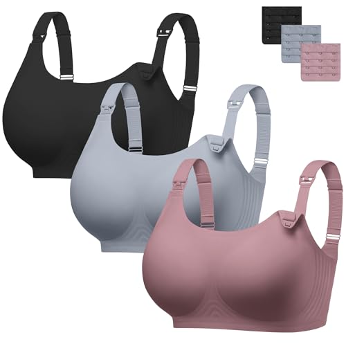 Image of Angelhood Seamless Nursing Bra for Women Wire Free Full Coverage Comfort Maternity Bra with Extra Extender,3P