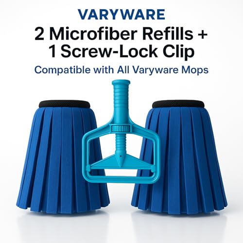 Image of Microfiber Floor Mop Clip with 2 Refill Pads - Mop Head Only (No Stick Included) - Compatible with Wooden, Steel & Plastic Handles - Wet & Dry Cleaning