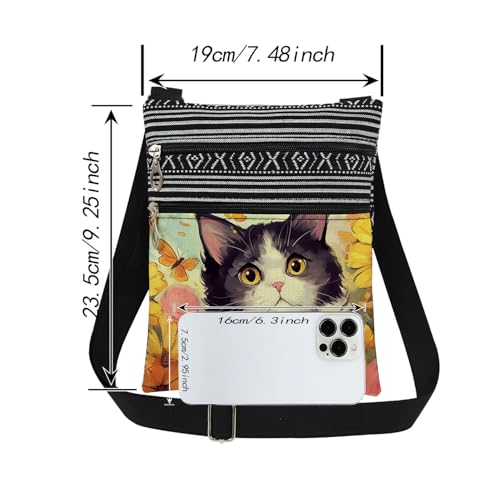 Cat Floral women Crossbody Bag Travel Adjustable Shoulder Strap Messenger Bag Daily Use Crossbody Purse Birthday Gift for Friend Cat Lover Holiday Present for Her or Him2