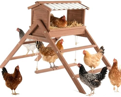 Chicken Roosting Bar Swing, 3-in-1 Nesting Box with PVC Roof for ...
