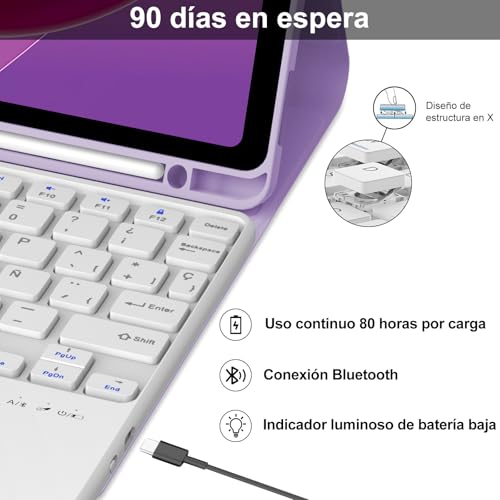 Funda con teclado Lenovo Tab M11 IVEOPPE y trackpad en español color morado claro 4