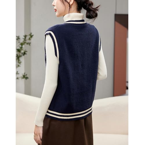 Image of Blostirno Women's V Neck Sweaters Vest Trendy Cable Ribbed Sleeveless Knit Striped Pullover Sweaters Tops