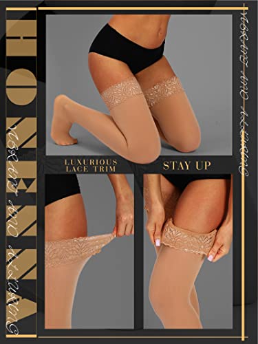 Image of HONENNA Semi Sheer Stay Up Lingerie Thigh High Stockings Lace Top Size A-F