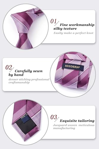 Image of HISDERN Mens Striped Ties Classic Silk Woven Tie and Pocket Square Set Formal Business Necktie Handkerchief for Wedding