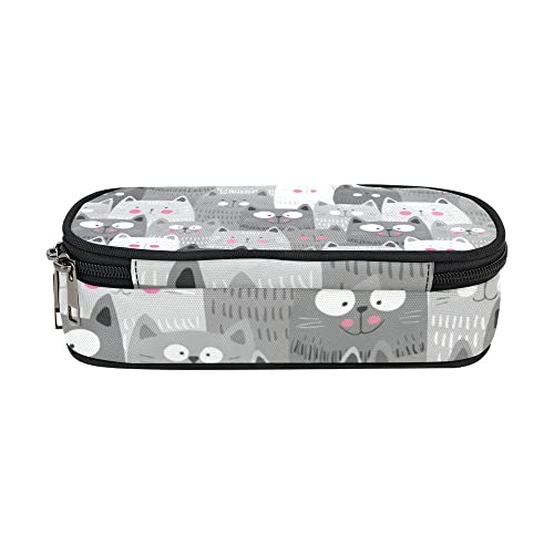Image of ANANGTEE Cute Cats Pencil Pouch Case for Kids Child Teen Boys Girls 10 | Large Capacity Soft Gray Stationery, Grey Clutch School Suppies Zipper Pouch, Office Desk Small Organizer Pen Box