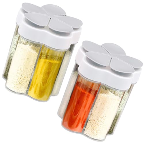 JLNGTHONG 2 Recipientes de Viaje para Especias 5 en 1 - Tarros y Dispensadores Con Tapa Transparente para Sal, Pimienta - Ideal para Camping y Viajes