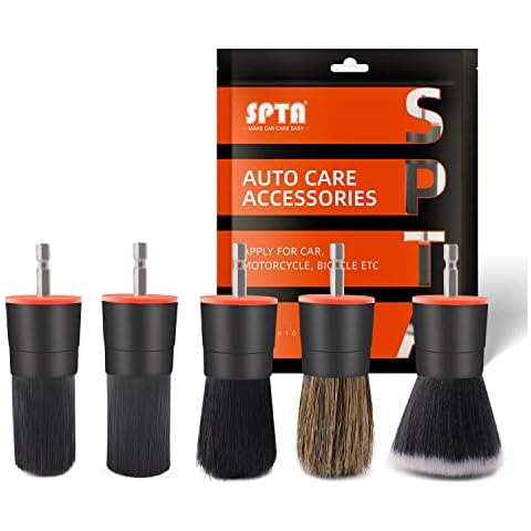 SPTA Drill Brush Attachment, 5 Pcs Mixed Hair Drill Brush Head Set, Auto Detail Drill Brush Set, Replacement Car Detail Brush for Cleaning Interior or Exterior, Used on Electric Drill, Electric Driver Cover
