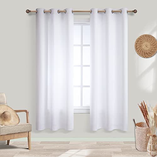 Koufall Bright White Energy Saving Room Curtains 63 Inch Length For Bedroom 2 Panels,Lightweight Temperature Control Basic 60-70% Blackout Opaque Pure Solid Grommet Black Out Simple Curtains #TOP10
