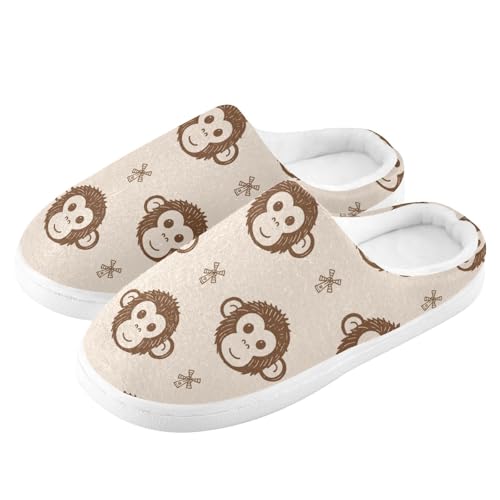 Soft Cute Monkey Yellow House Slippers for Woman Men,Fuzzy Slippers Cozy Memory Foam House Shoes Gifts for Women Men Size 14/15 23013204