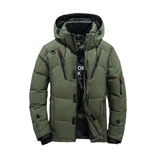 Veste d'hiver épaisse et chaude pour homme avec capuche en duvet de canard épais Manteau parka décontracté mince Manteau pour homme avec de nombreuses poches, Vert armée., XXL