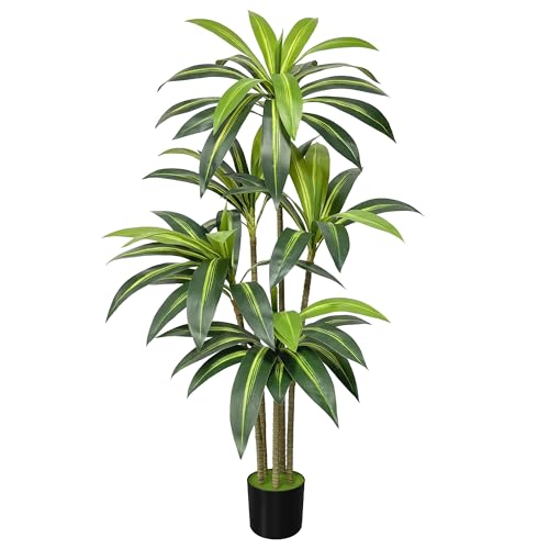 Aoczes 1 arbre de dragon artificiel d'intérieur - 130 cm - Dracaena avec planteur noir - Grand faux arbre comme vrai pour salon, bureau, jardin, décoration d'intérieur, cadeau