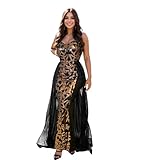 Nagfar Women's Sexy Sequin Mesh Long Dresses Workmanship Gold Glitter Evening Dress Spaghetti Straps Party Dress with Overlay﻿﻿(SK3308-Gold-XL)