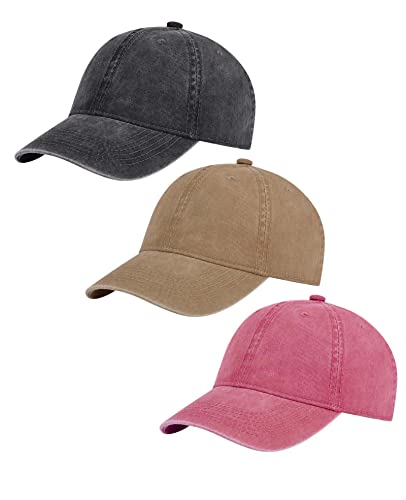 Image of 3 Pack Vintage Washed Cotton Adjustable Baseball Caps for Men Women Unstructured Low Profile Plain Classic Dad Hat