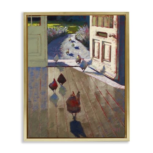Farmhouse Doorway Chicken Stroll, 16 x 20 Inch Canvas in Floater Frame