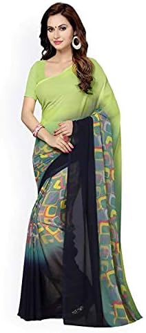 Women's Venkatgiri Crepe & Georgette Saree With Blouse Piece (KSH MILKY BAR_Black)