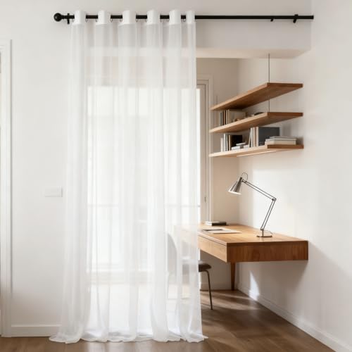 Cortinas modernas translúcidas de 125 x 195 cm, visillos blancos con ojales para salón y dormitorio 2