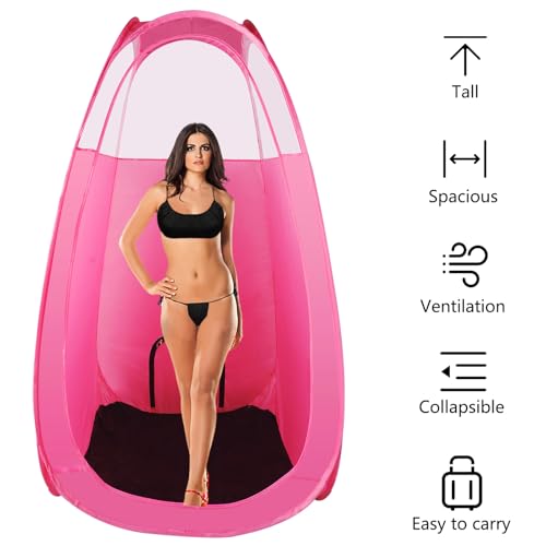 Image of Spray Tan Tent with Tan Spray Tanning Essentials Kit, Pop Up Portable Professional Mobile Self Tanning Tent Booth with Carry Bag & Waterproof Floor (PINK)