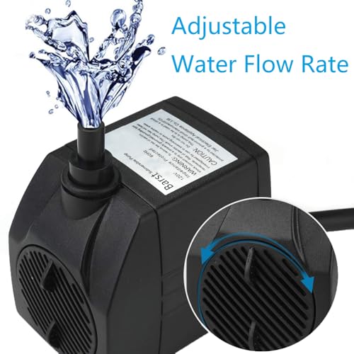 Image of BARST 90GPH Mini Submersible Water Pump with 6ft Power Cord, 3 Nozzles | 6W, 350L /H, Ultra Quiet for Aquarium, Fish Tank, Pond, Pet Fountain, Statuary, Hydroponics