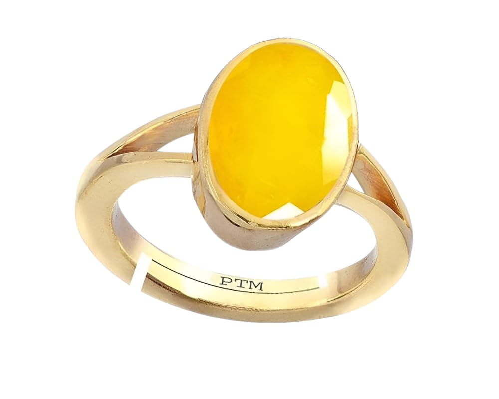 ptm Natural Yellow Sapphire/Pukhraj 3.25 Ratti to 10.25 Ratti or 3 Carat to 9.5 Carat Astrological Certified Gemstone Panchdhatu/5 Metals Gold Plated Adjustable Ring for Men & Women-picture-37