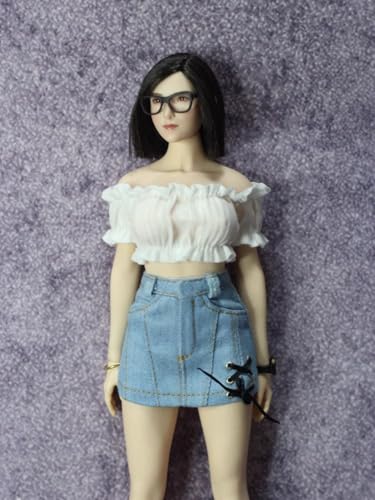 1/6 Ratio of Women's Clothing，Fashion Short Skirt Set,1 White top+1 Denim Skirt