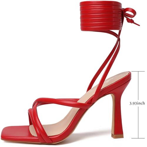 Image of Mostrin Womens Sandals Strappy Heels for Women Lace Up Square Open Toe Heels Tie Up High Heeled Sandals for Prom, Party, Daily Wear
