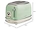 Ariete 0155/14 Retro Style 2 Slice Toaster, 6 Browning Levels and Removable Crumb Tray, 3 Functions Including Cancel, Defrost and Reheat, Non-Slip Feet, Vintage Design, Green