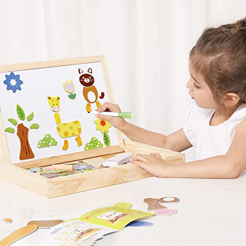 image for Gemileo Educational Toys Wooden Magnetic Drawing Board for Kids Animal