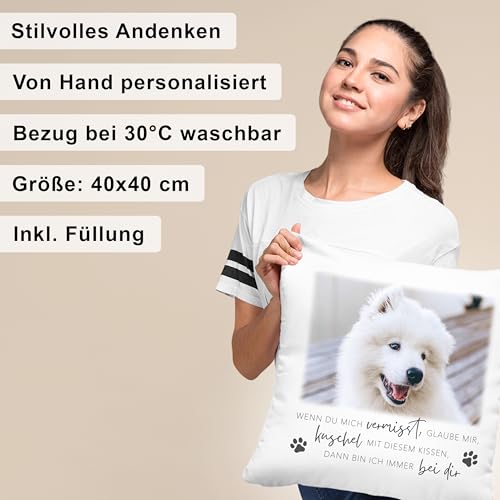 DEL MÀ Unique & Personal Andenken an verstorbenen Hund personalisiert Kissen mit Foto zur Erinnerung & Trauer Dekokissen mit Spruch Hundebesitzer Hundehalter Geschenk 40x40 cm inkl. Füllung