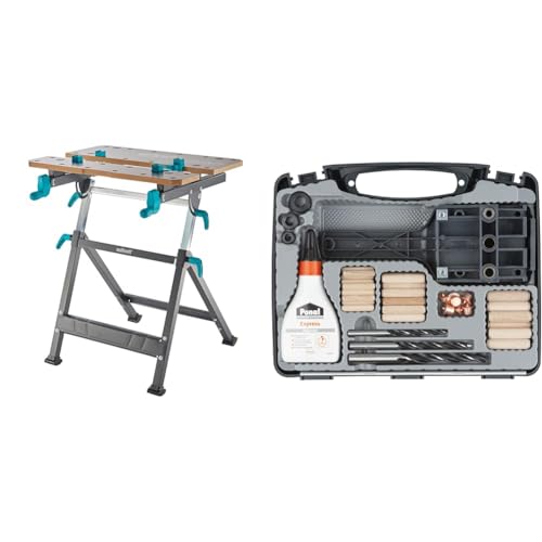Établi de bricolage réglable Wolfcraft Master 650 avec coffret d'assemblage bois 78 pièces