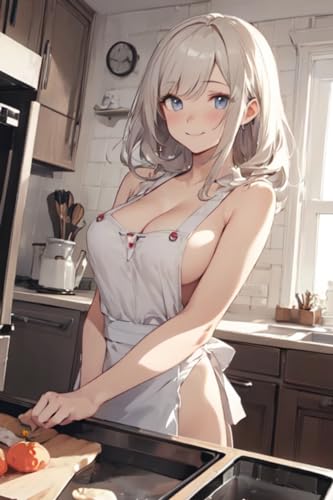 エプロンを着た嫁が可愛すぎる件 白エプロン:AIイラスト