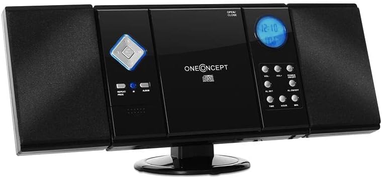 OneConcept V-12 Compact stereo sound system micro sound system MP3-compatible cd player FM/MW radio tuner hi-fi compact stereo systems USB Port MP3 folder hifi system SD Slot AUX Input - Black