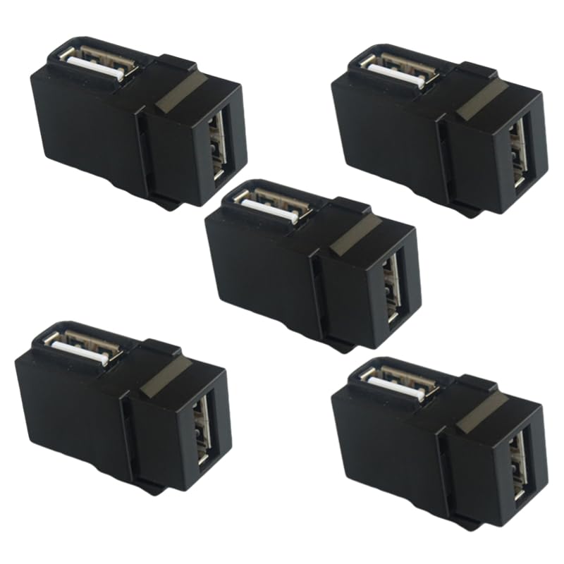 Connecteur USB 2.0 coude 90 degrés trapézoïdal femelle femelle pour panneau mural noir x5