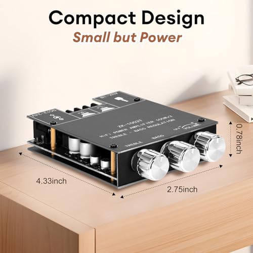 Image of Daakro ZK-1002T Bluetooth Amplifier Board,100W+100W 2.0 Channel Amp Board with Treble /Bass Control,DC 12-24V, Bluetooth and AUX Inputs, Audio Amp Board for Home DIY Wireless Speakers, Password Free