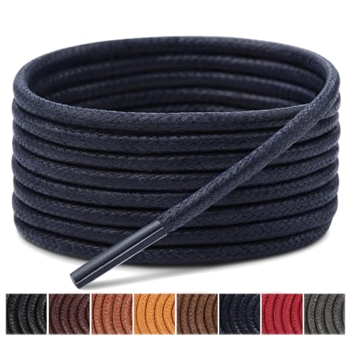 Image of Handshop 3 Pairs Dress Shoe Laces | 3 /32 inch Thin Round Waxed Shoelaces | Polished waxed sheen, tightly woven cotton, secure tie, for oxfords, derbies and chukka boots, 23 inch-63 inch sizes and 15 colors