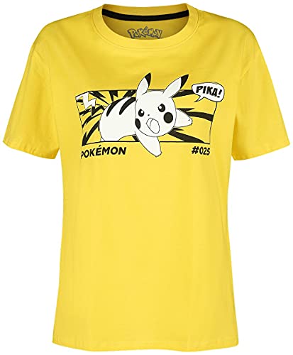 Pokemon Pika! Mujer Camiseta Amarillo M, 100% algodón, Regular