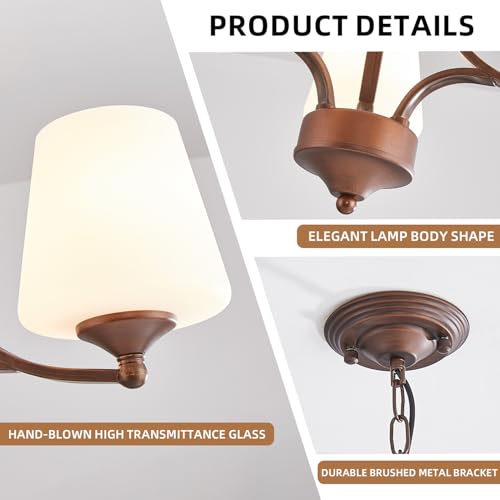 Image of 3-Light Oil Rubbed Bronze Chandelier for Dining Room Farmhouse Pendant Light Fixture with Frosted Glass Rustic Ceiling Lighting Modern Hanging Lamp for Kitchen Island Entryway, 47.2 inch Height Adjustable