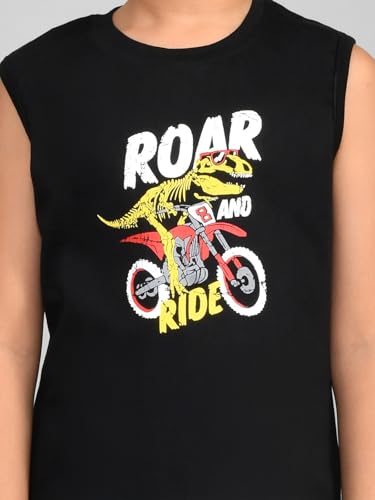 Image of Lux Cozi Printed Round Neck Sleeveless Cotton T-Shirt for Boys | Prints May Vary |