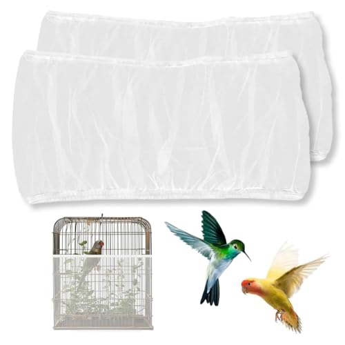 KEQAR 2 PCS Housse de Cage à Oiseaux, Filet de Protection Réglable pour Cage à Oiseaux, Collecteur de Graines en Nylon, Convient aux Perroquets