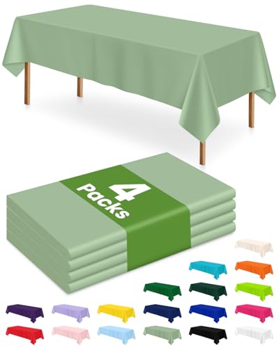 Image of LANLISA 4 Pack Sage Green Plastic Table Cloth Disposable, 54 x 108 Inch