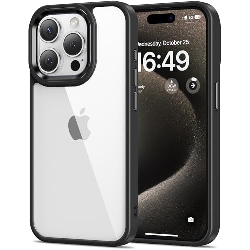 Image of HOOMIL Case for iPhone 15 Pro Max 6.7-Inch, Anti-Yellowing, Drop Protection, Anti-Scratch Transparent Hard Back Phone Cover (Black)