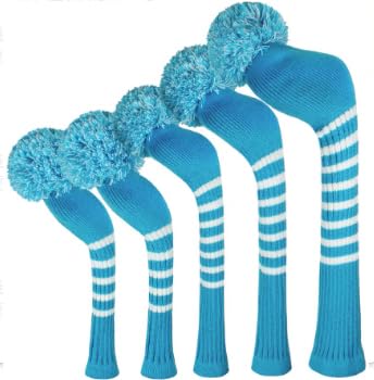 Scott Edward Knit Golf Club Cover for Woods and Driver Set of 5 Head Covers Protect Driver Wood(460cc) 1 Fairway Wood2 and Hybrid/UT2 with Rotating Club Number Tags (Blue)