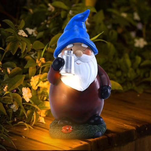 kaiwern Garden Decor, Solar Outdoor Statues Gnome, Resin Gnome Standing on Highland Illuminate Ladybug, Lawn Decor for Patio, Balcony, Yard Ornament, Best Garden Gifts for Mothers Day, Housewarming