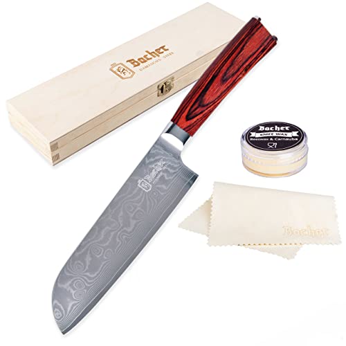 Bacher Cuchillo Santoku Acero De Damasco Aus-10v Cuchillo Cocina Santoku 18cm - Profesional Japones Cuchillos De Damasco Con Mango Madera Set Caja De Regalo Bacher Cuchillo Santoku Acero De Damasco Aus-10v Cuchillo Cocina Santoku 18cm - Profesional Japones Cuchillos De Damasco Con Mango Madera Set Caja De Regalo