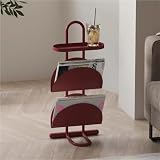 SUNHIPPIE Stylish Iron Multi-Functional Side Table, End Table with Stable Base, Small Nightstand, Storage Shelf for Living Room, Office(Red)