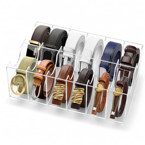 ZENFUN 12 Compartments Belts Storage Box, Acrylic Belt Organizer, Belt Container Storage Holder Clear Belts Display Case for Watch, Hair Accessories, Jewelry, Closet and Drawer by ZENFUN - Used condition - US$25.38